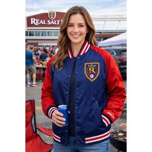 NWT Mitchell & Ness Real Salt Lake MLS Red & Blue Satin Jacket M Womens Soccer